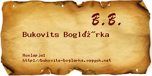 Bukovits Boglárka névjegykártya
